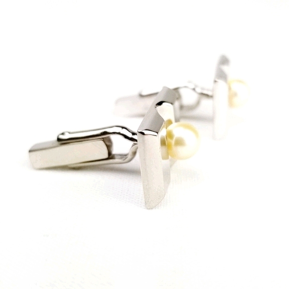 Vtg Akoya Pearl & Sterling Silver Cuff Links EVC - Picture 3 of 12